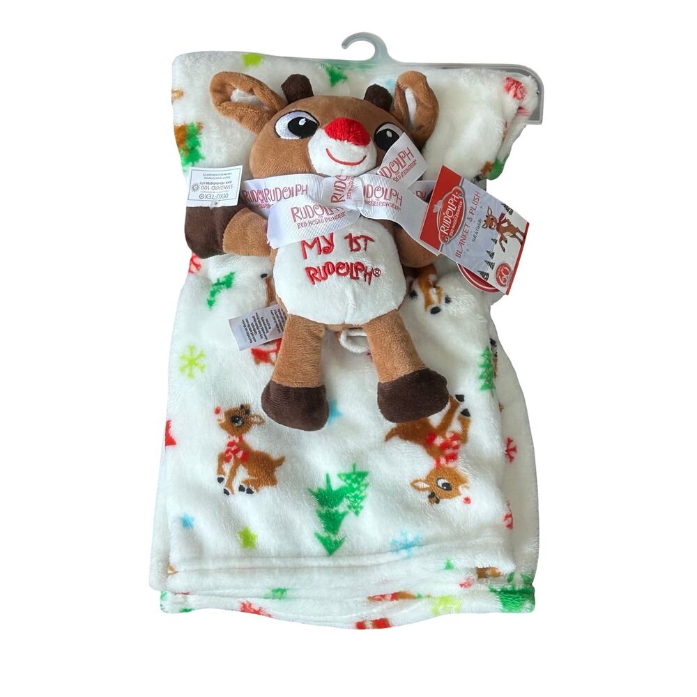 NWT Rudolph The Red-Nosed Reindeer Baby’s 1st Christmas Blanket & Plush Gift Set
